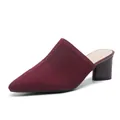 Elegant burgundy pointed-toe knitted mules with a comfortable 5cm chunky block heel - 34 / Orange Red