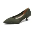 Eleganti décolleté kitten heel in maglia verde scuro con design in mesh traspirante. - Verde