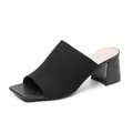 Women's black knitted block heel mules featuring a stylish square toe and comfortable sole - 34 / Black