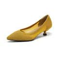 Scarpe gialle a punta con tacco gattino in maglia traspirante per le giornate estive - Giallo