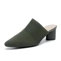 Elegant olive green knitted pointed-toe mules with a stable 5cm block heel design - 34 / Green