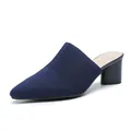 Elegant navy blue knitted pointed-toe mule sandals with a 5cm chunky heel for women - 34 / Blue