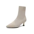 Elegant beige pointed-toe knitted ankle boot with kitten heel, fashion women's footwear - 34 / Light Apricot