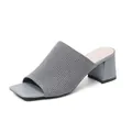 Chic grey flyknit block heel slide sandals for women featuring a stylish square toe - 34 / Gray