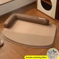 Brown and beige waterproof cooling dog mat with L-shaped bolster for summer sleep. - With Random Color Sleep Pillow / S: 48*38cm / Mocha Coffee