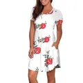 Sommerkleid mit Blumendruck, kurzen Ärmeln und praktischen Seitentaschen-Details - S / Kleider / Rote Blume