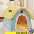 Soft cozy enclosed plush pet house villa for cats and dogs with bonus electric heating blanket - Cream Villa (With Electric Blanket)