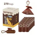 Scented dog poop bags with 18 rolls and dispenser, durable brown recycled bags with paw prints - 18 Rolls + Dispenser + Clip / Chocolate Scented Box (270 Bags)