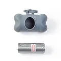 Grey bone-shaped dog waste bag dispenser paired with a roll of sturdy refill bags - With Garbage Bags / Gray