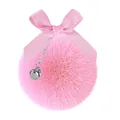 Soft pink fluffy cat toy pom-pom featuring a silver bell and decorative ribbon bow - Pink Plush Ball Replacement Head