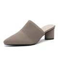 Muli in maglia a punta con tacco a blocco da 5 cm in color taupe stile elegante - Albicocca Scuro