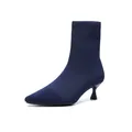 Elegant navy blue knitted pointed-toe ankle boots with comfortable kitten heel for women - 34 / Blue