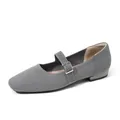 Breathable grey knitted Mary Jane shoes for women with adjustable buckle strap - Gray