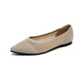 Elegant beige knitted pointed-toe flat shoes with breathable mesh for women's work - Light Apricot