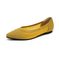 Yellow knitted pointed-toe flat shoes with breathable mesh for summer office wear - Yellow