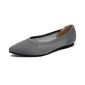 Elegant grey woven pointed toe flat shoes for women with breathable mesh detail - Gray