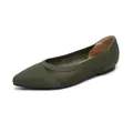 Comfortable dark green woven pointed-toe flat shoes for women with mesh details - Green
