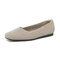 Women's breathable knitted ballet flat in beige with ribbed texture and flexible black sole - Striped Light Apricot