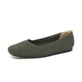 Comfortable breathable flyknit square-toe flat shoes for women in dark olive green - Striped Green