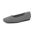 Grey breathable knit flat shoes with square toe for women, comfortable slip-on style - Striped Gray
