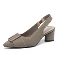 Eleganti sandali slingback in maglia a punta con fibbia e tacco medio largo. - 34 / Albicocca Scuro