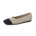 Elegant two-tone breathable knit flat shoes with square toe and soft sole for women - Straight Textured Apricot Black