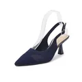 Elegantes zapatos de salón de punto azul marino con punta fina y tacón acampanado - 36 / Azul Calado