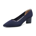 Eleganti décolleté in maglia a coste blu navy con punta e tacco a blocco da donna - 34 / Blu a Righe