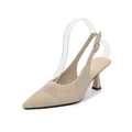 Elegantes sandalias destalonadas beige de punto con punta fina y hebilla - 36 / Albaricoque calado