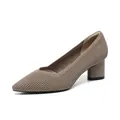 Eleganti décolleté a punta con scollo a V e tacco largo in tessuto a coste taupe - 34 / Albicocca Scura a Righe