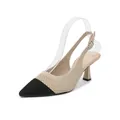 Elegante gestrickte Damen-Slingback-Sandalen mit spitzer Zehenpartie und hohem Absatz - Hohl Aprikose Schwarz