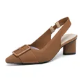 Comfortable brown knit pointed-toe slingback sandals with chunky heel and buckle - Brown
