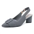 Elegant grey pointed-toe knitted slingback pumps featuring comfortable block heels for women - Gray
