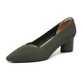 Elegant olive green knit pointed toe pumps with a comfortable chunky heel and V-cut vamp. - Striped Green