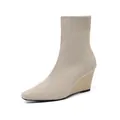 Elegant beige knitted wedge sock boots with a square toe design for a slim fit appearance - 34 / Apricot