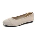 Breathable beige knitted round toe ballet flats for women comfortable casual footwear - 34 / Apricot
