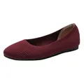 Ballerines en tricot bordeaux à bout rond avec semelle souple et respirante pour femme - Rayé Rouge Orangé
