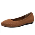 Ballerines en tricot marron décontractées avec bout rond et semelle souple pour femmes - Brun Rayé
