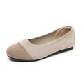 Comfortable women's beige knit flat shoes with a classic round toe ballerina design. - 34 / Apricot Khaki