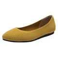 Ballerines confortables en tricot jaune avec bout rond et semelle noire souple pour femmes - Jaune Rayé