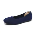 Women's navy blue knitted round toe flat shoes for comfortable casual daily wear - 34 / Blue