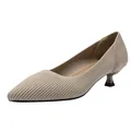 Escarpins pointus élégants en tricot beige à petit talon pour femmes semelle souple - 34 / Abricot Clair Rayé