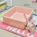 Large pink rectangular open cat litter box with matching scoop, 38x28.5x10cm size - Open Rectangle Litter Box / 38.5x28.5x10cm / Pink