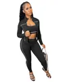 Full body detail of 3-piece black athletic set with zip jacket and racerback top - S / Top And Bottom / Black