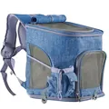 Blue denim pet backpack carrier with breathable mesh for cats and small dogs travel - 43*40*31 / Denim Blue