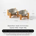 Grey ceramic double pet bowl with slanted bamboo stand, small size specification - Small Slanted Bowl (Gray) with Bamboo Stand