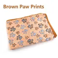 Soft coral fleece warm pet blanket with brown paw print pattern for dogs and cats - Size S 25x25CM / Brown Paw Print