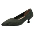Elegante donkergroene gebreide pumps met puntige neus en comfortabele kitten heels - Gestreept Groen