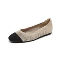 Ballerine in maglia traspirante da donna con punta tonda e design bicolore. - 34 / Albicocca e Nero Traforato