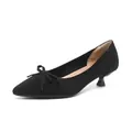 Elegant black knit pointed-toe kitten heel pumps with a stylish bow detail for women - 34 / Black